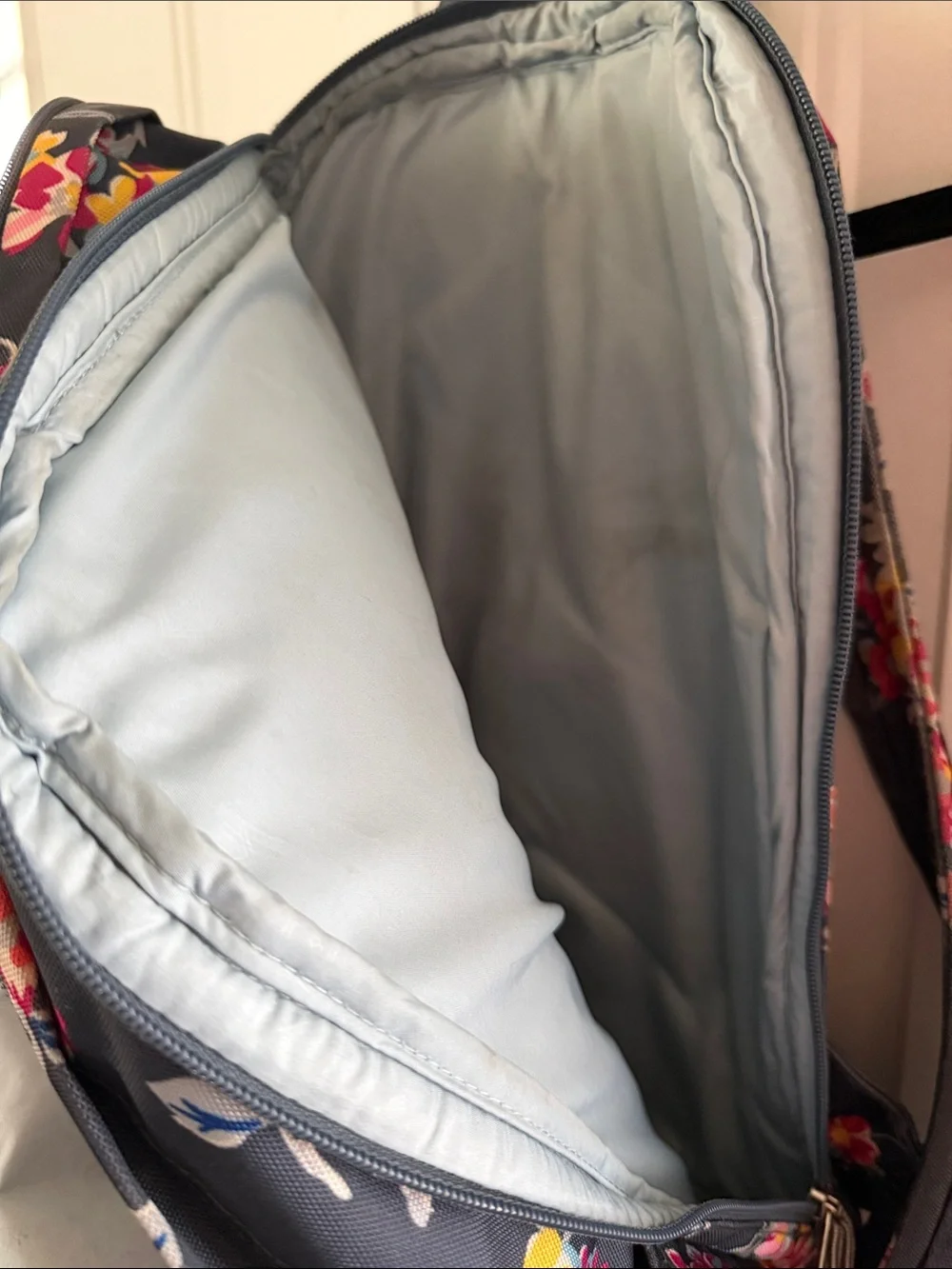 Vera Bradley Dark Gray Floral Backpack with Pink, Yellow & Blue Blooms